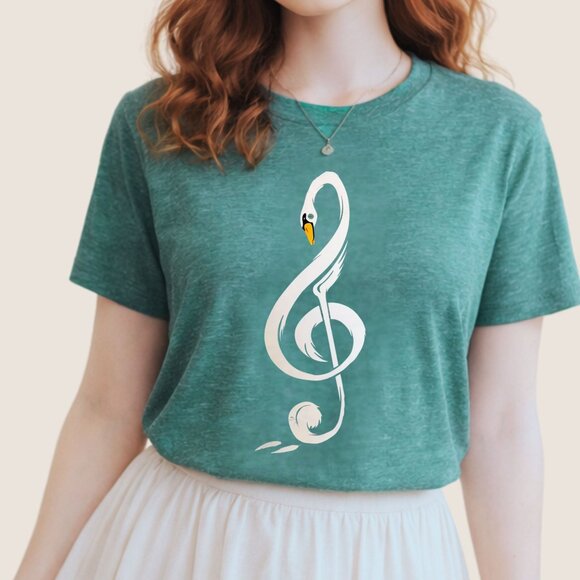 Boutique Tops - Swan Treble Clef Graphic Tee Women's XL Green Musiccore Casual Top